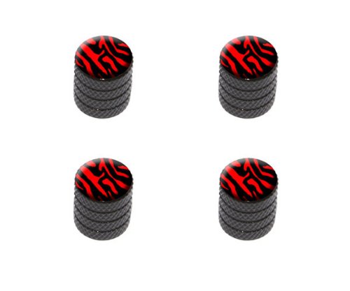 GRAPHICS & MORE Zebra Print Black Red Tire Rim Wheel Aluminum Valve Stem Caps - Black Color