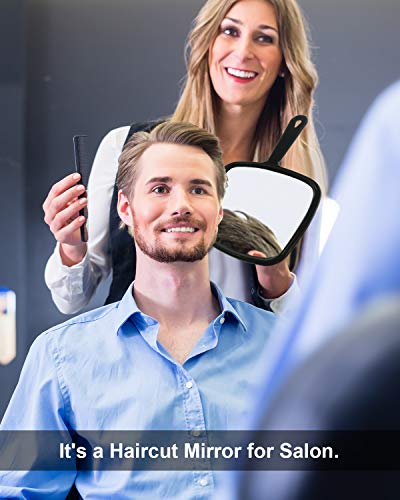 بروتيكل مراة يد كبيرة، مراة محمولة باليد لصالونات الحلاقة وتصفيف الشعر بمقبض (مربع اسود 26 سم × 19 سم)