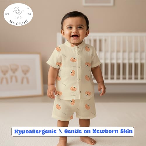 Image of Premium Muslin Baby Shirt & Shorts Set | Ultra-Soft Cotton Co-Ord for Newborns | Lightweight, Breathable & Skin-Friendly Wear
