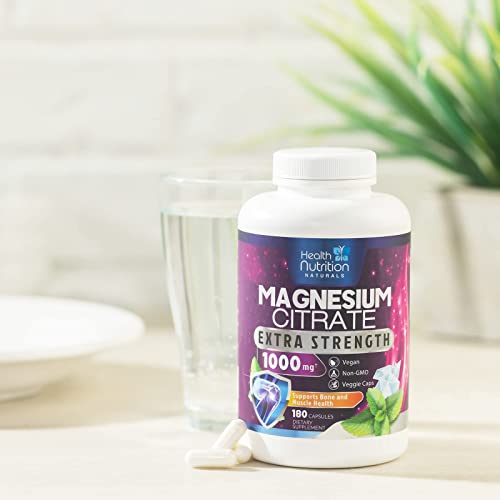 Magnesium Citrate Capsules 1000Mg - Max Absorption Magnesium Powder Capsules For Muscle, Nerve, Bone And Heart Health Support, High Absorption Citrate Complex, Gluten Free, Non-Gmo - 180 Capsules #TOP5