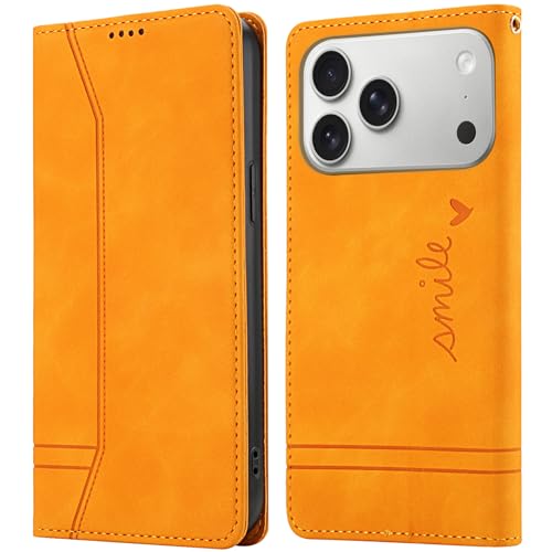 Étui portefeuille antichoc orange doté d'une fermeture magnétique sécurisée