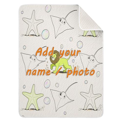 Custom Animal Manta Ray Fluorescent Green Lion Muslin Blankets Soft para personalizados Text Monogrammed Blankets for Newborns, Infants, & Toddlers 30x40in cobijas para