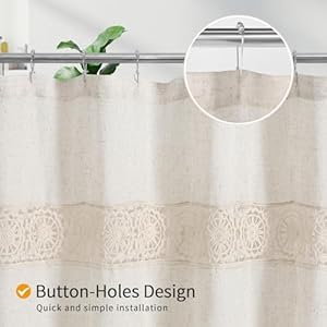 Gibelle boho farmhouse shower curtain set linen cotton fabric shower curtain with macrame lace decor modern bohemian french country chic bathroom curtain with peva liner 72×72 beigecream  urban country home decor