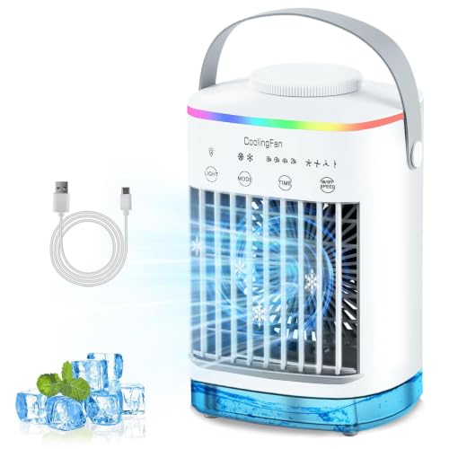 Image of Portable Air Cooler, Mini Mobile Air Conditioner, RGB 7 LED Light, 4 Speeds, Timed function Modes Room Cooler, Air Coolers for Home, Office, Bedroom