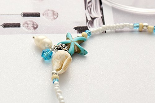 Zekui White Mini Bead Bracelet Beach Glass Beads Pearl Strings Women's Shell Blue Starfish Jewelry Handmade Adjustable Anklets Christmas Gifts 2Pcs #TOP4