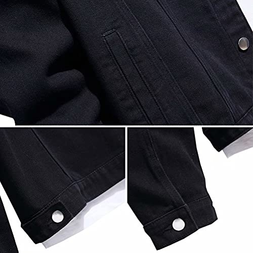 Longbida Men’s Denim Jacket Coat Classic Fit Trucker Jacket Casual Jean Top With Pockets(Black,L) #TOP3