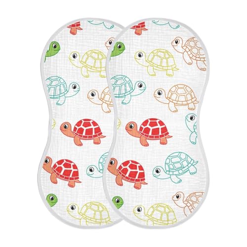 MCHIVER Colorful Sea Turtle Baby Burp Cloths Cotton Washcloths Super Soft Absorbent Burping Rags for Baby Boy Girl Burpy Cloth Bib 2 Pack2