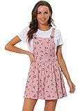 Allegra K Women's Halloween Casual Pinafore Overall Dress Cute Pattern Bib Mini Dresses Small Pink-Floral