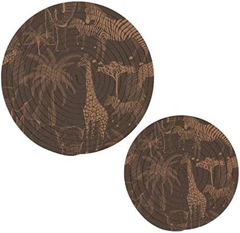 FOLIOSA Pot Holder Trivets 2 Pcs Elephant Giraffe Zebra Print, Cotton Rope Hot Pads for Kitchen, Heat Resistant Durable Potholder for Dining Table