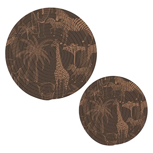 Foliosa Pot Holder Trivets 2 Pcs Elephant Giraffe Zebra Print, Cotton Rope Hot Pads For Kitchen, Heat Resistant Durable Potholder For Dining Table #TOP4
