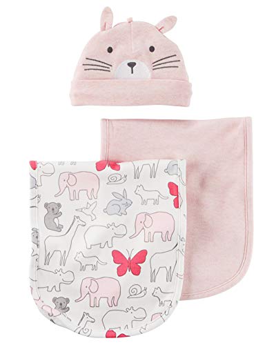 Carter's Baby Girls' 3 Piece Animal Burp Cloths & Hat Set, One Size