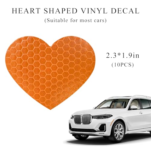 Image of 10PCS Vinyl Decal for Cars, High Intensity Reflective Sticker Night Safety Sign Bumper Decals, Waterproof Grid Vinyl Stickers Scratch Cover for Auto Window Laptop (Heart, Orange)