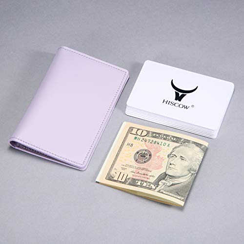 Hiscow Minimalist Thin Bifold Card Holder - Italian Calfskin (Lilac) #TOP1