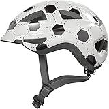 ABUS Kinderhelm Anuky 2.0 - Fahrradhelm für Kleinkinder und Kinder - mit Licht und Kinnpolster - für Mädchen und Jungen - Weiß mit Fußball-Muster, Größe M