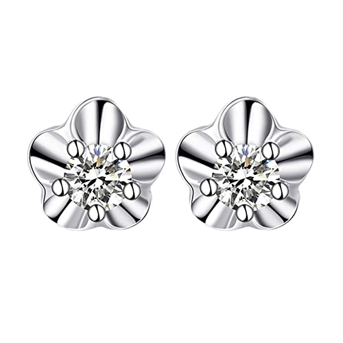 Boucles d'oreilles Or Blanc anti-irritation avec diamant véritable 0.05 CT