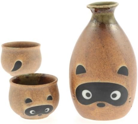 Japanese Calligraphy Sake Set, 1:2 Brown Racoon Dog #120-534