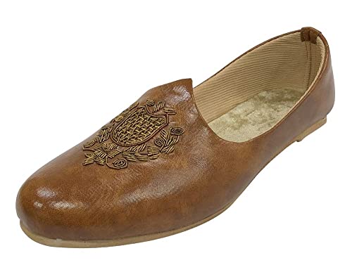 Men's Tan Wedding Sherwani Juttis Ethnic Slip-on Loafers Shoes Handmade Mojari Indian Punjabi Jooti