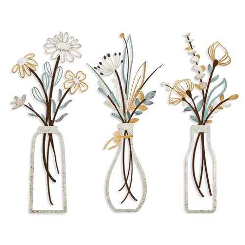 3 Piezas Decoración de Pared Metal,Flores de Metal Minimalista, Escultura de Hierro para Pared,Arte de Pared Moderno, Adornos Metálicos para,Baño y Espacios Interiores y Exteriores(15.24 x 34.8 cm