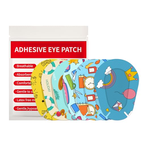 AndicAge 100pcs Kids Adhesive Eye Patches Disposable Eyepatch Breathable Eye Pad Adhesive Bandages for Toddlers Teens Girls Boys, 7 Styles