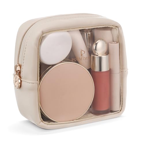 Pocmimut Mini Makeup Bag,Clear Makeup Bag Travel Toiletry Bag Pouch Purse Car Accessories Cute Stuff for Women,Travel Essentials Organizers,Beige