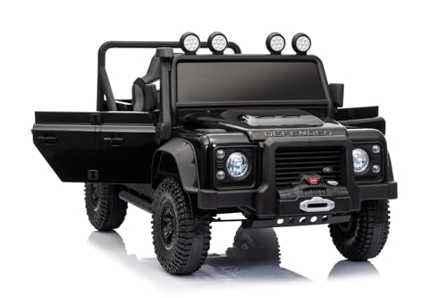 Coche eléctrico para niños Land Rover Defender 110 SVX 12V, Negro, tracción 4X4, Luces LED, suspensión en Ruedas Delanteras y traseras, Control Remoto 2,4 GHz, Entrada USB/Aux, Bluetooth
