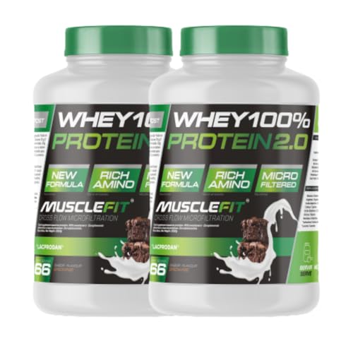 MuscleFit WHEY 100% Protein | 2kg de Proteína de Suero | Brownie | Ayuda al Crecimiento de Músculo | Pack 2