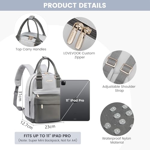 Miniatura 5 de Lovevook Mochila Pequeña Y Elegante Para Mujer, Resistente Al Agua, Bolso De Mano 2 En 1 Con Puerto De Carga Usb, Minibolsillo, Para Ocio, Escuela, Viajes, Trabajo, 11 Pulgadas, Casual