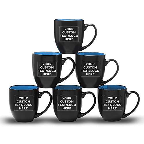 Custom Bistro Coffee Mugs 16 Oz. Set Of 50, Personalized Bulk Pack - Great For Tea, Cocoa, Diner, Travel Mugs - Blue #TOP6