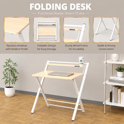 Image of InnoFur Meleti Folding Study Desk (Large)|Foldable Office Table|Adjustable Laptop Cum Computer Table Big (Beige, Regular)