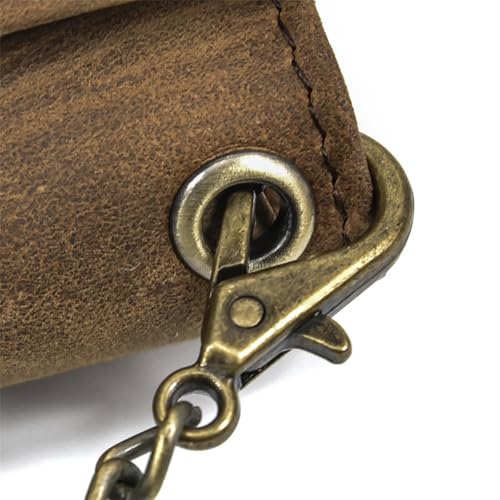 PINKPIN Mens Wallets with Chains, Genuine Leather Trifold Wallet RFID Blocking Anti-Theft Chain for Biker, Motorcycle (Brown)