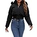 Mrat Cropped-Pufferjacke für Damen, Winter, warm, gesteppt, gepolstert, Daunenmantel mit Daumenloch, Damen schmal geschnittene Jacken mit durchgehendem Reißverschluss, Kunstfell-Kapuze, wasserdicht
