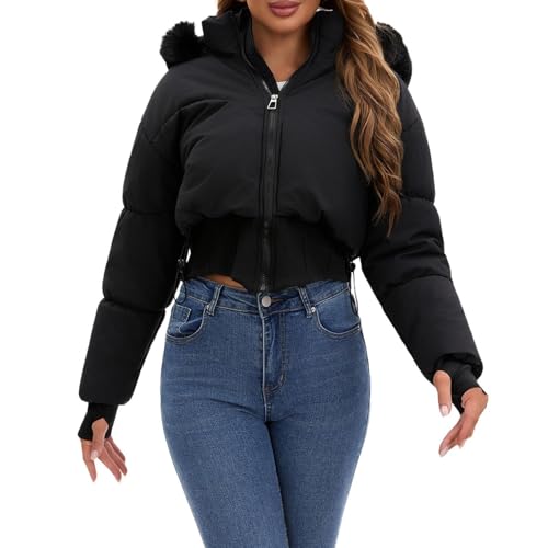 for Women Winter Fall Long Sleeve Baby Tees Hooded Basic Parkas Jacket Hoods Coats Women 2025 Trendy Y2K4