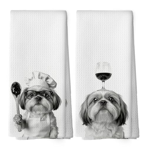 XPH Funny Shih Tzu Hand Towels, Shih Tzu Gifts for Women Men, Dog Mom Dad Lover Gifts Hand Towels for Bathroom Decorations, Funny Dog Home Bathroom Decor 16x24inch Set of 2