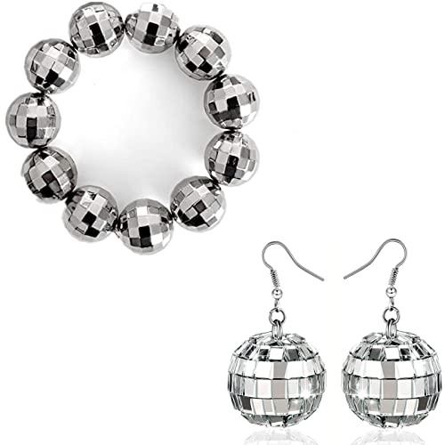 Disco Ball Earrings 24mm 70S Disco Punk Earrings for Women Jewelry (A)