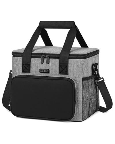 KEPLIN Insulated Cooler Bag 8.5L Waterproof & Leak Resistant with Shoulder Strap Side & Front Pockets Portable Lunch Box for Picnic Camping Beach Travel Large Capacity & Durable (26 x 17 x 21 cm)