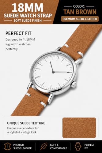 Image of 18MM Suede Watch Strap - Soft Suede Finish, Stainless Steel Buckle, Compatible with Smart & Analog Watches