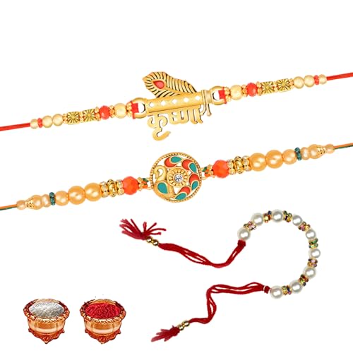 Image of De Marquis Bhaiya Bhabhi Rakhi Gift Set | Rakhee For Brother | Roli Chawal | Greeting Card | Rakshabandhan | Couple Rakhee | Bhaiya Bhabhi Rakhee | Rakhee Combo Set | 2 Rakhi + 1 Lumba Rakhi
