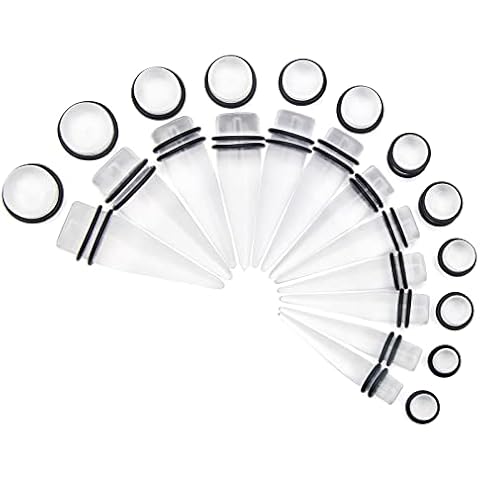 CrazyPiercing Big Ear Gauges Kit 24 Pieces Acrylic Tapers and Plugs Double O-rings Stretching Set Cover