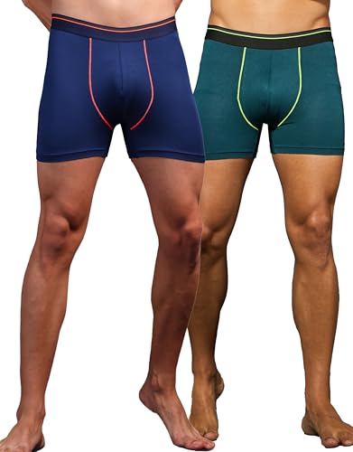 Image of TECHNOSPORT Men's Colorblock Trunks Underwear with ElastoLITE 4 Way Stretch Lightweight Breathable Moisture Wicking Soft Anti Odour Anti Microbial UPF 50+ Comfort Fit Boxer Briefs Innerwear for Men