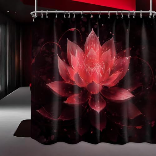 Black and Red Lotus Extra Wide Shower Curtain, 108X72 in for Clawfoot Tub