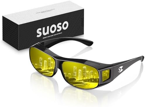 suoso Night Driving Glasses Fit Over Eyeglasses for Men Women, Po...
