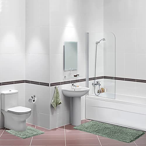 Aoacreations Chenille Shag Bath Rugs, Shaggy Bathroom Mat Set Of 3 Piece, Soft Plush Luxury, High Pile, Absorbent, Non-Slip, 1 Large, 1 Contour, 1 Small (3-Piece Contour Set, Seafoam Blue Green) #TOP7