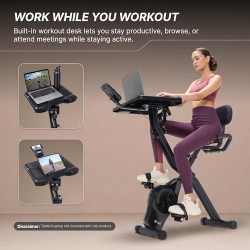 Image of Cult X-Bike with Table | Sturdy & Stable Design | Foldable Exercise Bike for Home | 8-Level Magnetic Resistance | Adjustable Seat & Handle | LCD Display | Laptop & Tablet Desk | 120 kg Capacity