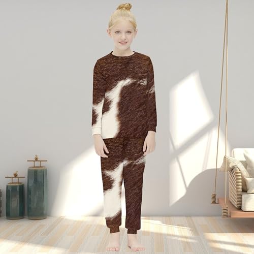 Brown And White Cow HideGirls Pajamas, Long-sleeved Casual Pajamas And Home Clothes3