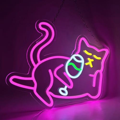 Image of Cat Beer Neon Sign, Bar Neon Signs for Wall Decor, Animal Wall Art Neon Light Sign for Bedroom Men Cave Home Bar Cat Theme Birthday Party Home Area Decor