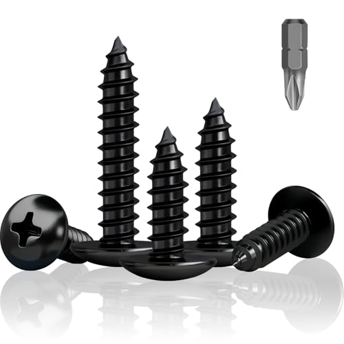 HXJDAM 170 Stück Schwarze Schrauben Für Akustikpaneele M4 x 30mm Holzschrauben Schwarz Flachkopfschrauben Holz Blechschrauben Schwarz Verzinkt mit Bohrer
