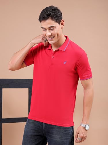 Image of The Indian Garage Co Men Slim Fit Solid Polo Neck Half Sleeves Tshirt