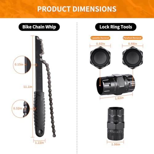 Bike Freewheel & Cassette Removal Tool and Bicycle Chain Whip, Portable Bike Tools, Bike Maintenance Repair Road Mountain Freewheel Removal Set