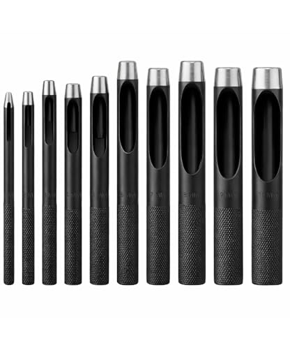 UNCO- Hollow Leather Hole Punch Set, 1mm-10mm, 10 pcs, Black, Carbon Steel Leather Hole Punch Tool