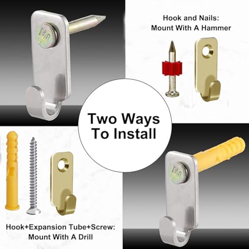 Image of 10-Pack Heavy Duty Wall Mount Hooks,304 Stainless Steel Mini J Hook,Keyhole Hanger,for Hanging Picture Frames,Mirror,Wire (Gold)